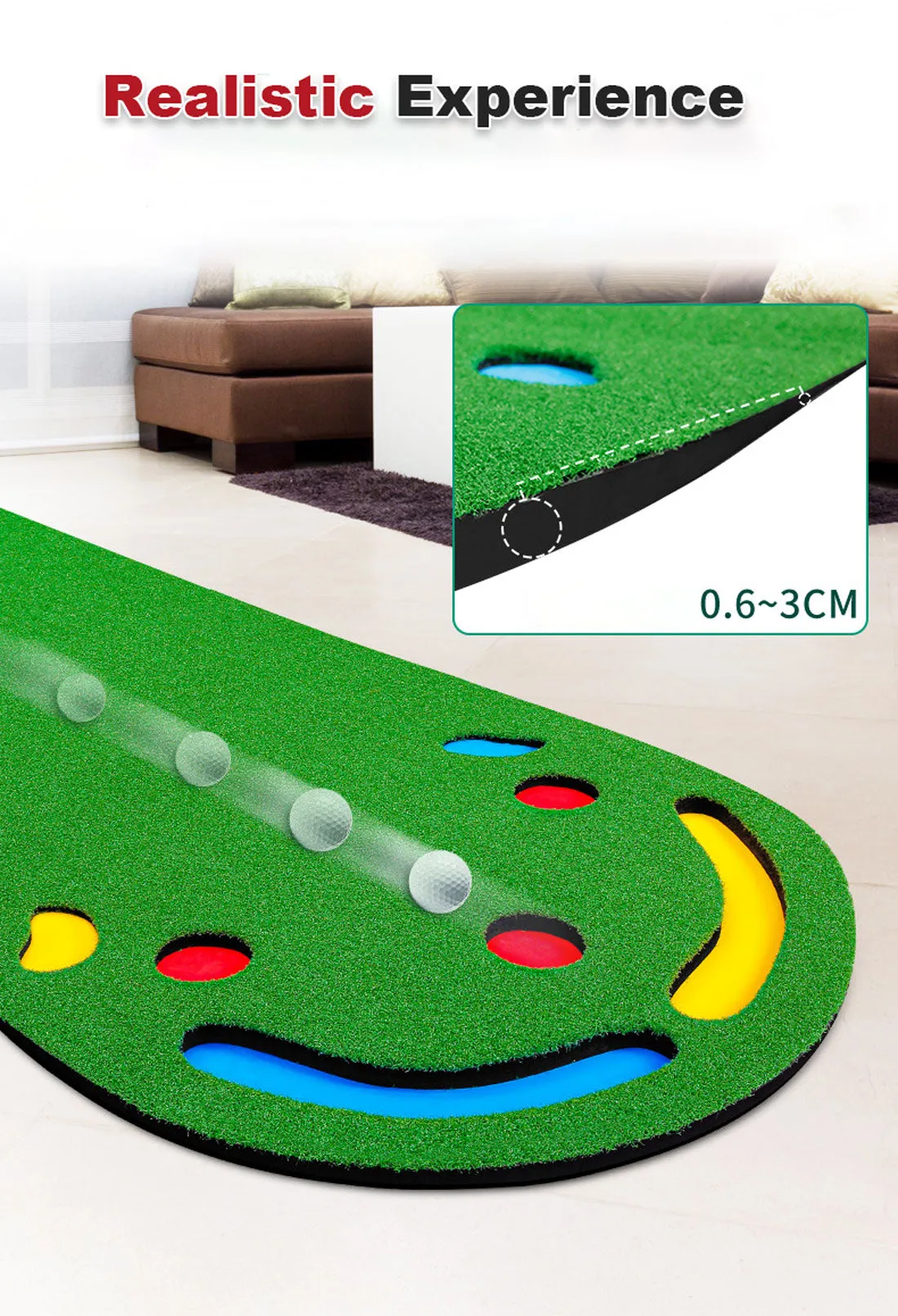 3M Golf Putting Mat Practice Training Indoor Outdoor Portable Slope Balls