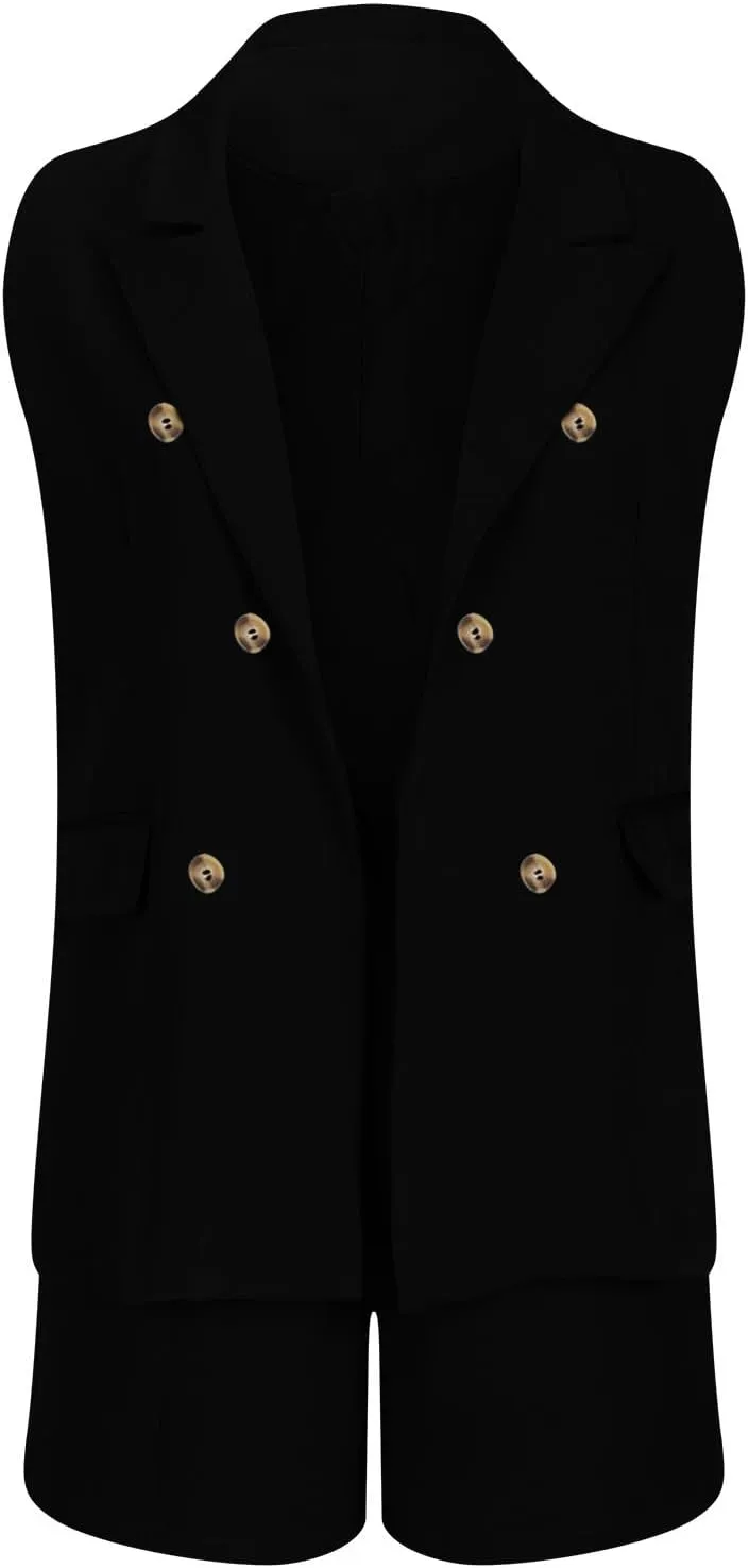 Binmer Women's Casual Sleeveless Blazer Vest Shorts Sets Double Breasted V Neck Office 2 Piece Lounge Matching Outfits Sets