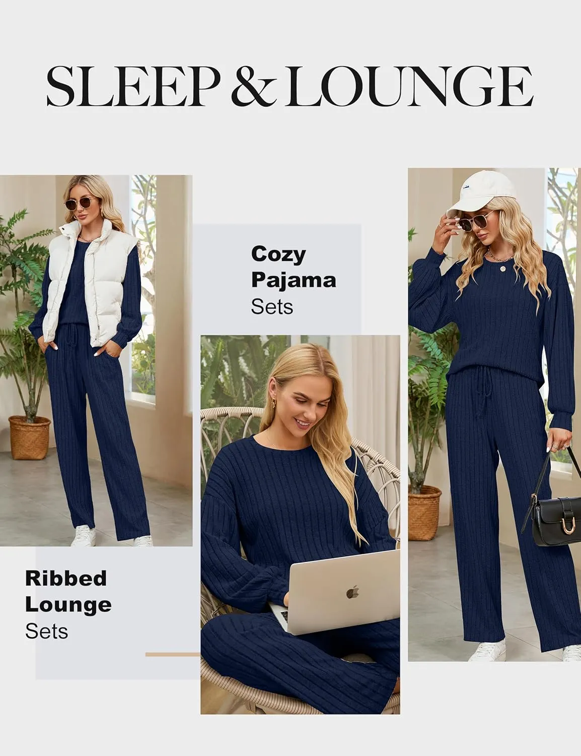 Blooming Jelly Womens Lounge Set Cute Long Sleeve Pajama Sets Casual 2 Piece Pj Outfit Fall Sleepwear Pockets