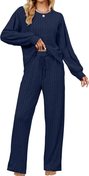 Blooming Jelly Womens Lounge Set Cute Long Sleeve Pajama Sets Casual 2 Piece Pj Outfit Fall Sleepwear Pockets