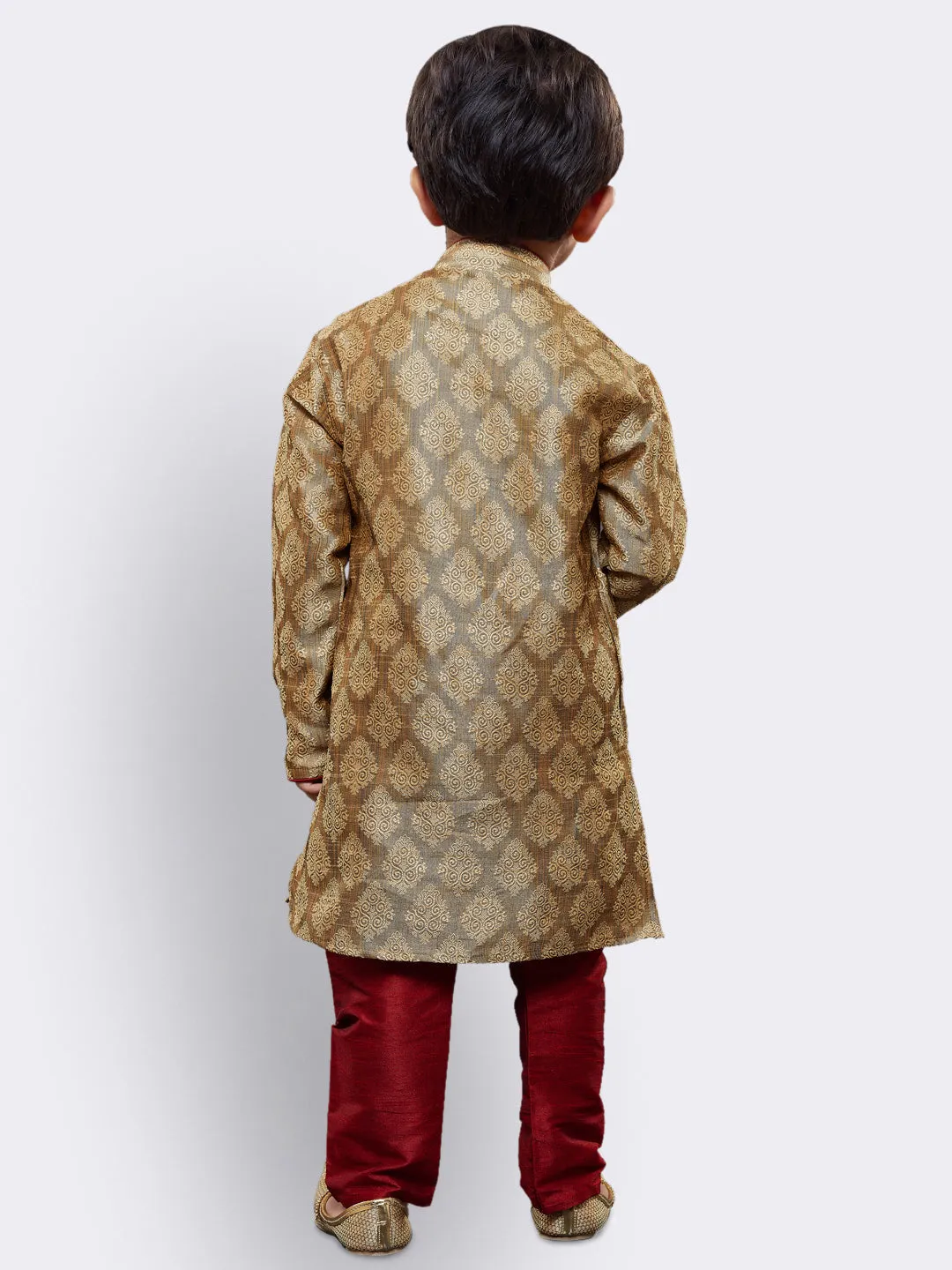 Boy's Beige Silk Blend Kurta Pyjama Set - JBN Creation