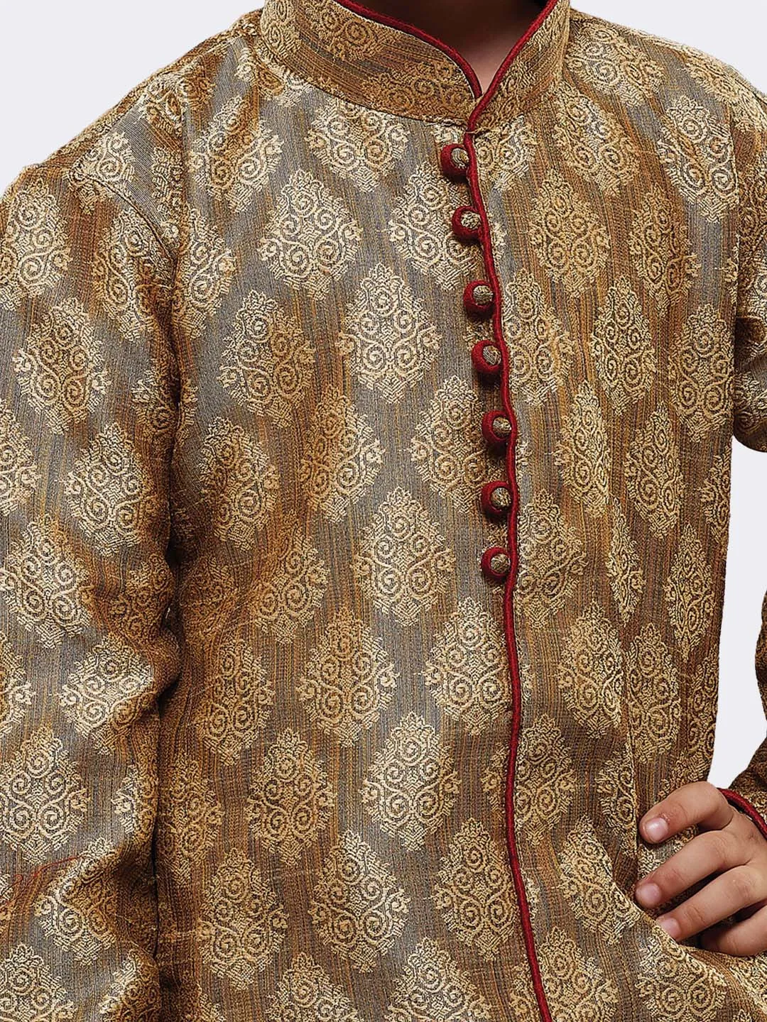 Boy's Beige Silk Blend Kurta Pyjama Set - JBN Creation