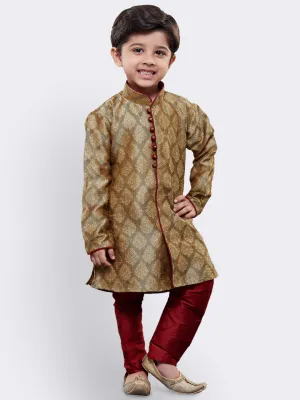 Boy's Beige Silk Blend Kurta Pyjama Set - JBN Creation