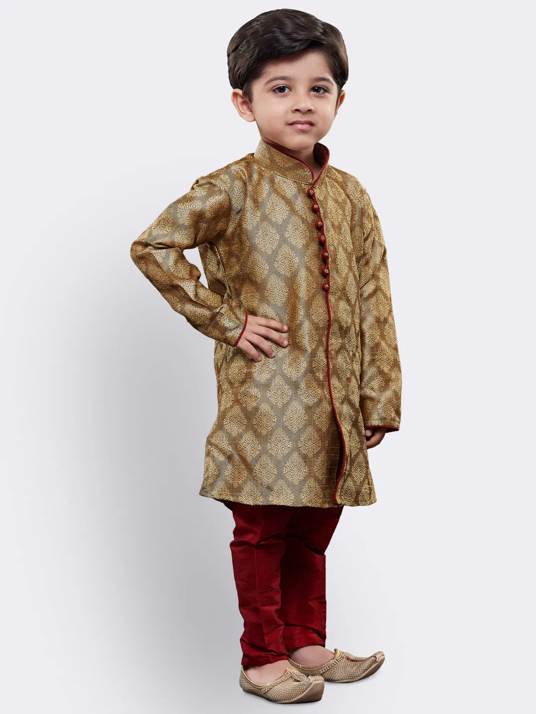 Boy's Beige Silk Blend Kurta Pyjama Set - JBN Creation