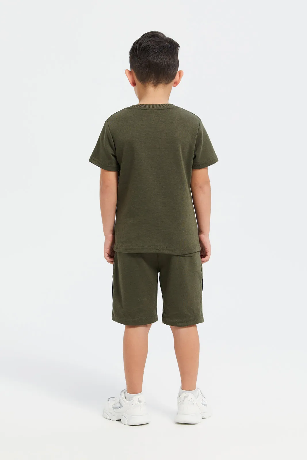 Boys Olive Printed Casual Set (2 Piece)