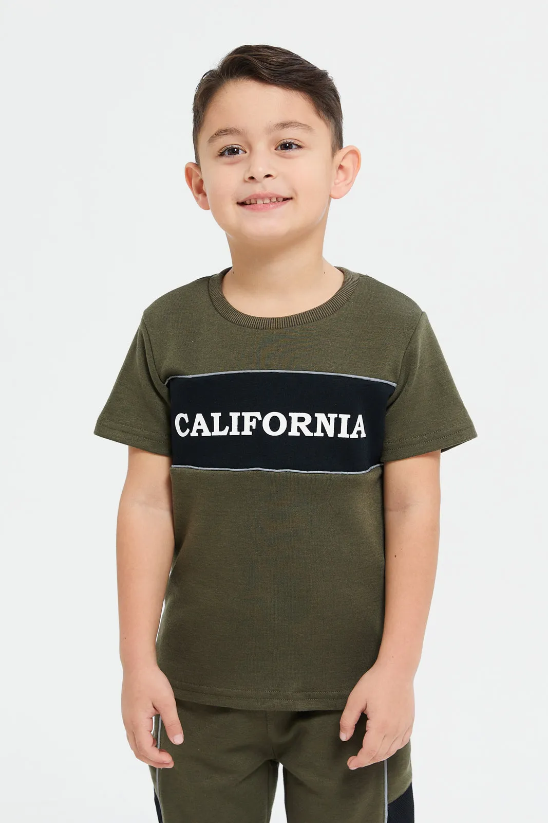 Boys Olive Printed Casual Set (2 Piece)