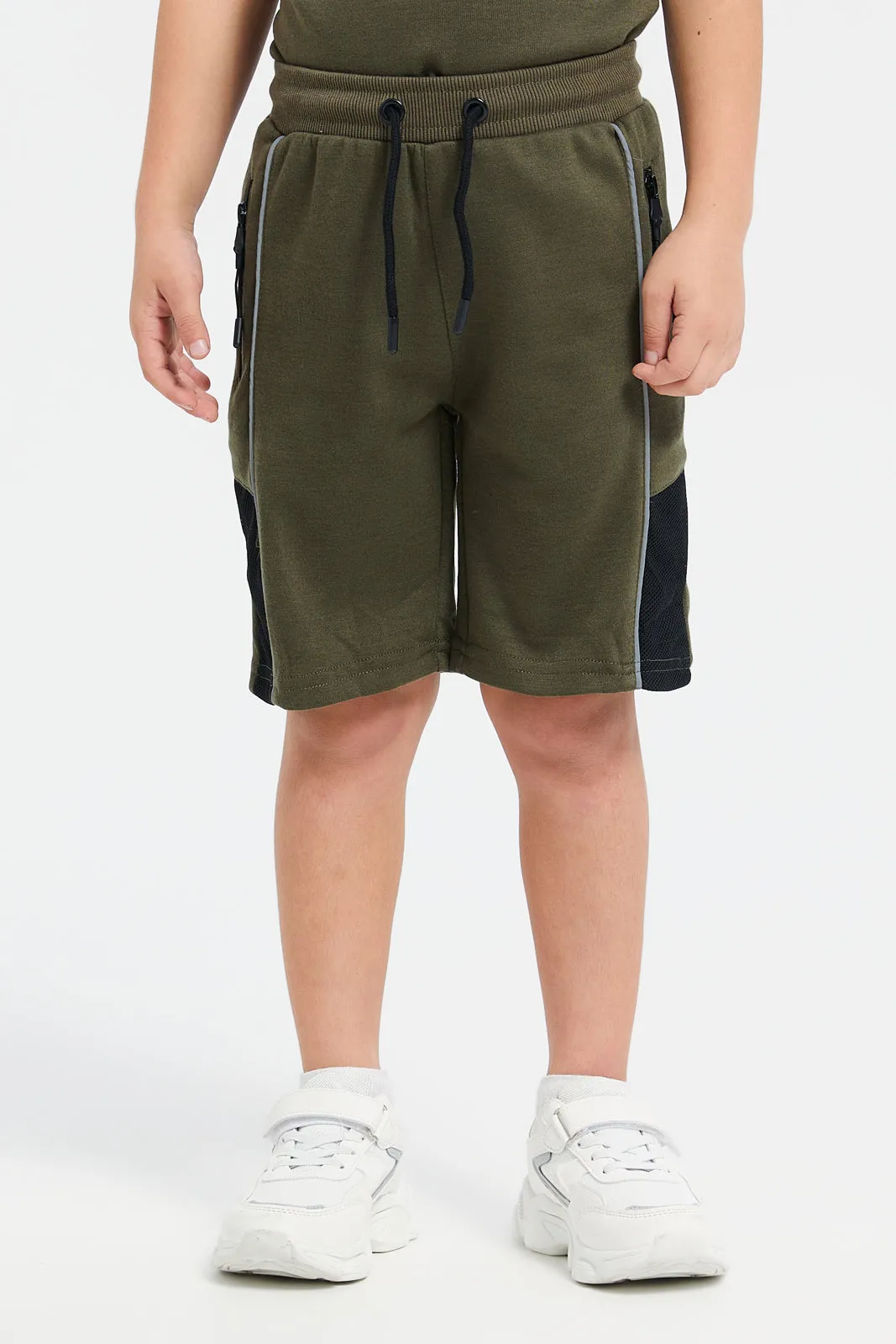 Boys Olive Printed Casual Set (2 Piece)