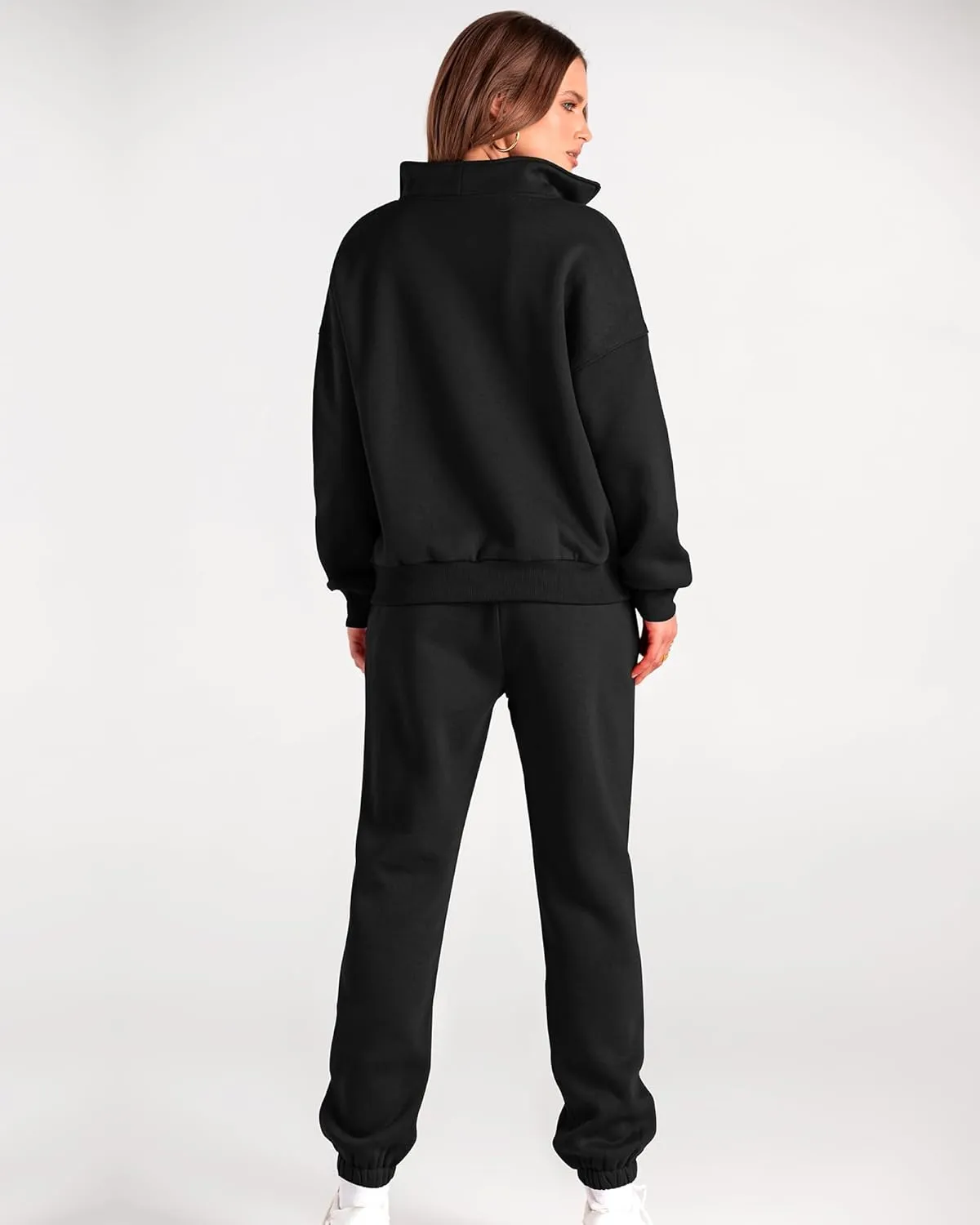 BTFBM Women 2 Piece Tracksuits Fall Winter 1/4 Zip Sweatshirt Jogger Pants Matching Lounge Sets Thick Sweatsuits Pockets