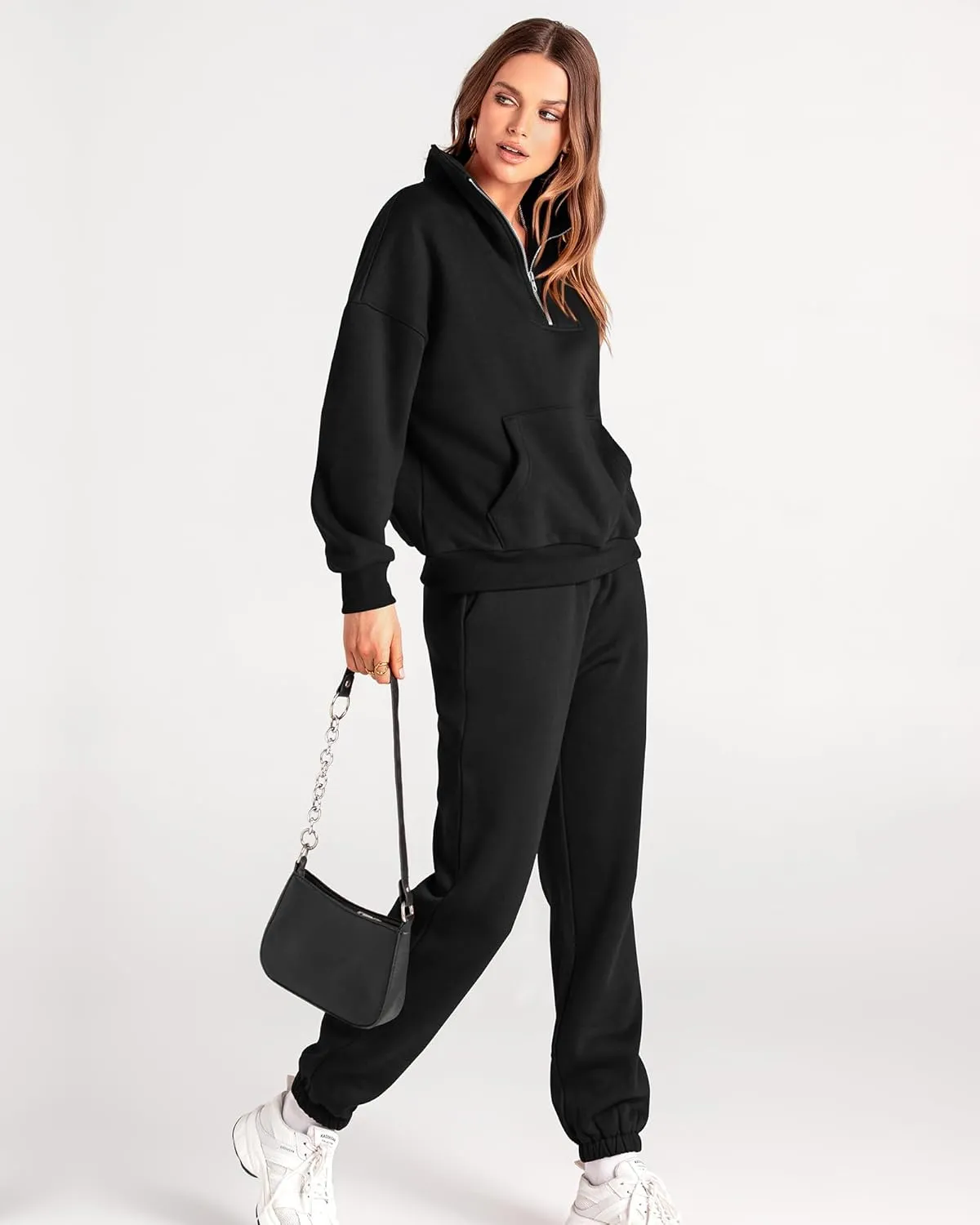 BTFBM Women 2 Piece Tracksuits Fall Winter 1/4 Zip Sweatshirt Jogger Pants Matching Lounge Sets Thick Sweatsuits Pockets