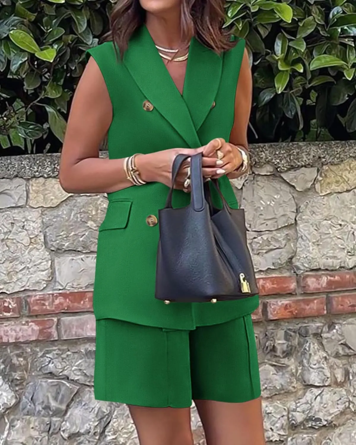 BTFBM Womens Blazer Vest Shorts Sets Lapel Neck Casual Sleeveless Button Down Office Summer 2 Piece Lounge Matching Sets