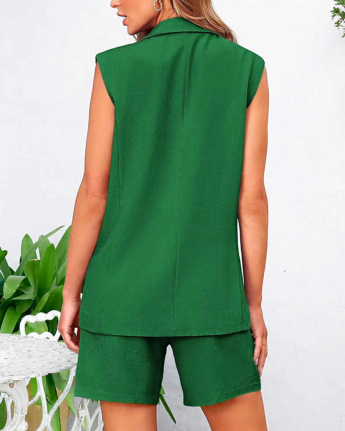 BTFBM Womens Blazer Vest Shorts Sets Lapel Neck Casual Sleeveless Button Down Office Summer 2 Piece Lounge Matching Sets