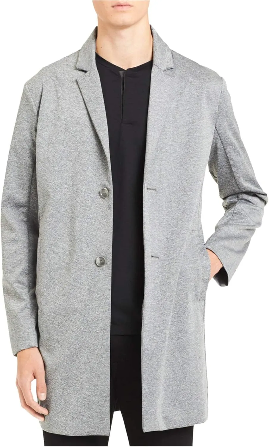 Calvin Klein Mens Unstructured Trench Coat, Grey, Large