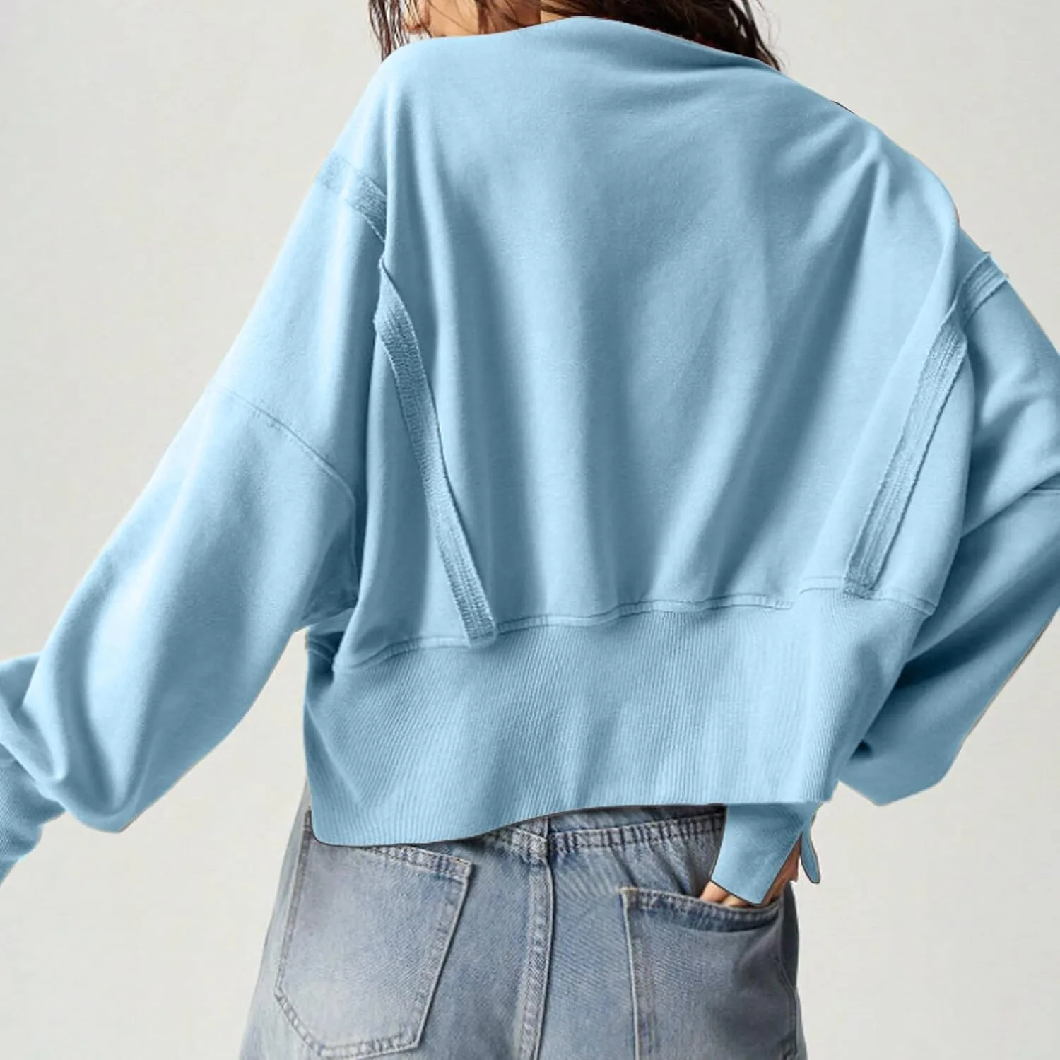 EGUGYDW Womens Crewneck Sweatshirts Cropped Long Sleeve Side Slit Loose Fit Teen Girls 2024 Fall Crop Pullover Tops