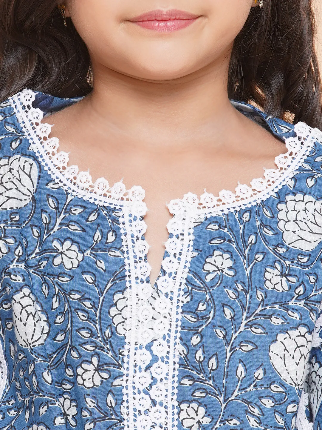 Girl's Printed V- Neck Kaftan Kurta With Palazzos - Bitiya By Bhama
