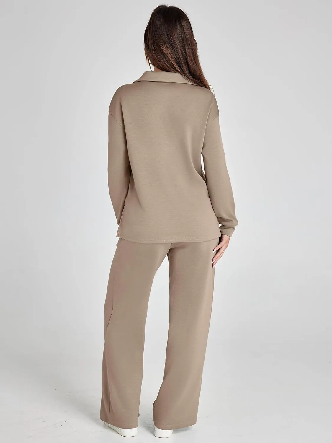 Glamaker Women's 2 Piece Sets Outfits Casual Long Sleeve Sweatsuits Polo Top and Wide Leg Pants Matching Sets