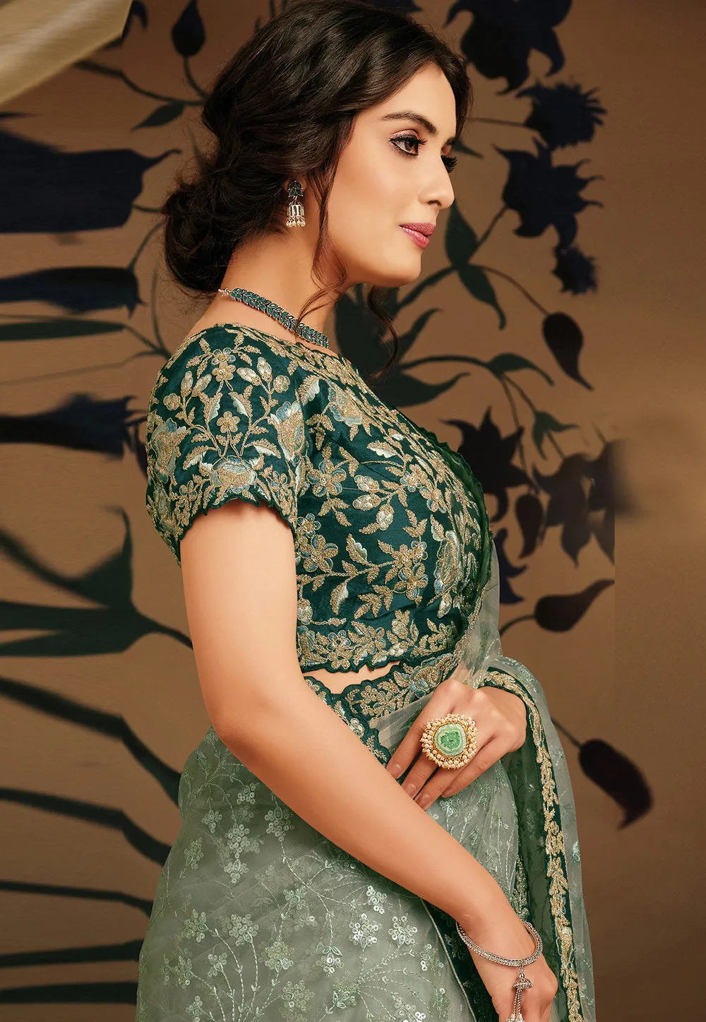 Green Embroidered Saree