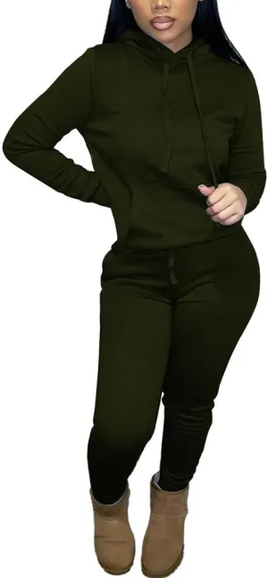 HTD Two Piece Outfits for Women Casual Sweatsuits Set Long Sleeve Hoodie Tracksuit Pullover Jogger Sweat Pants Set