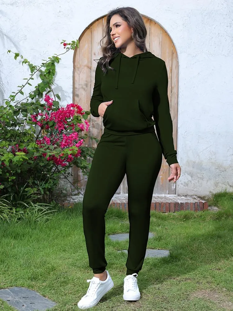 HTD Two Piece Outfits for Women Casual Sweatsuits Set Long Sleeve Hoodie Tracksuit Pullover Jogger Sweat Pants Set