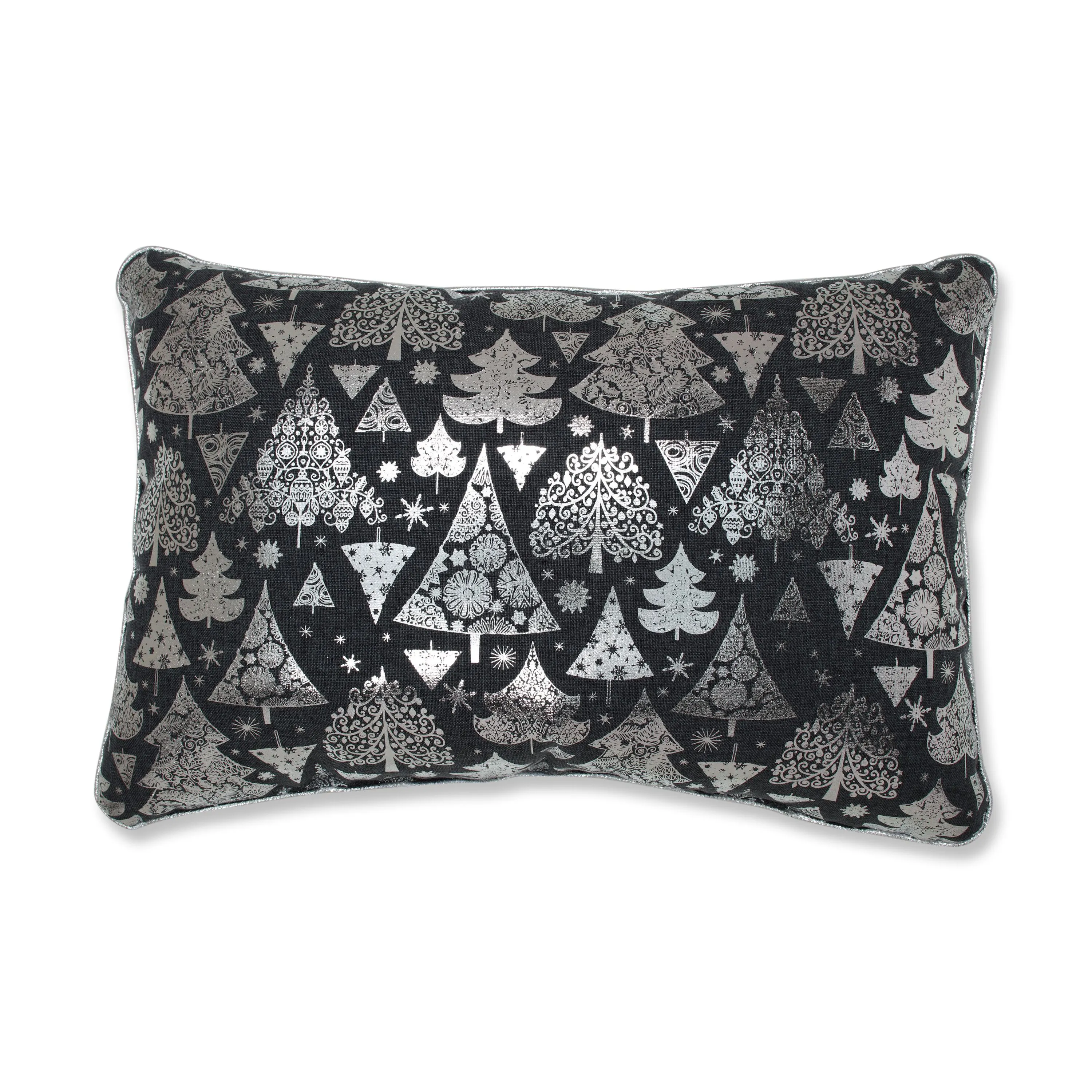 Indoor Metallic Christmas Trees Grey Rectangular Throw Pillow