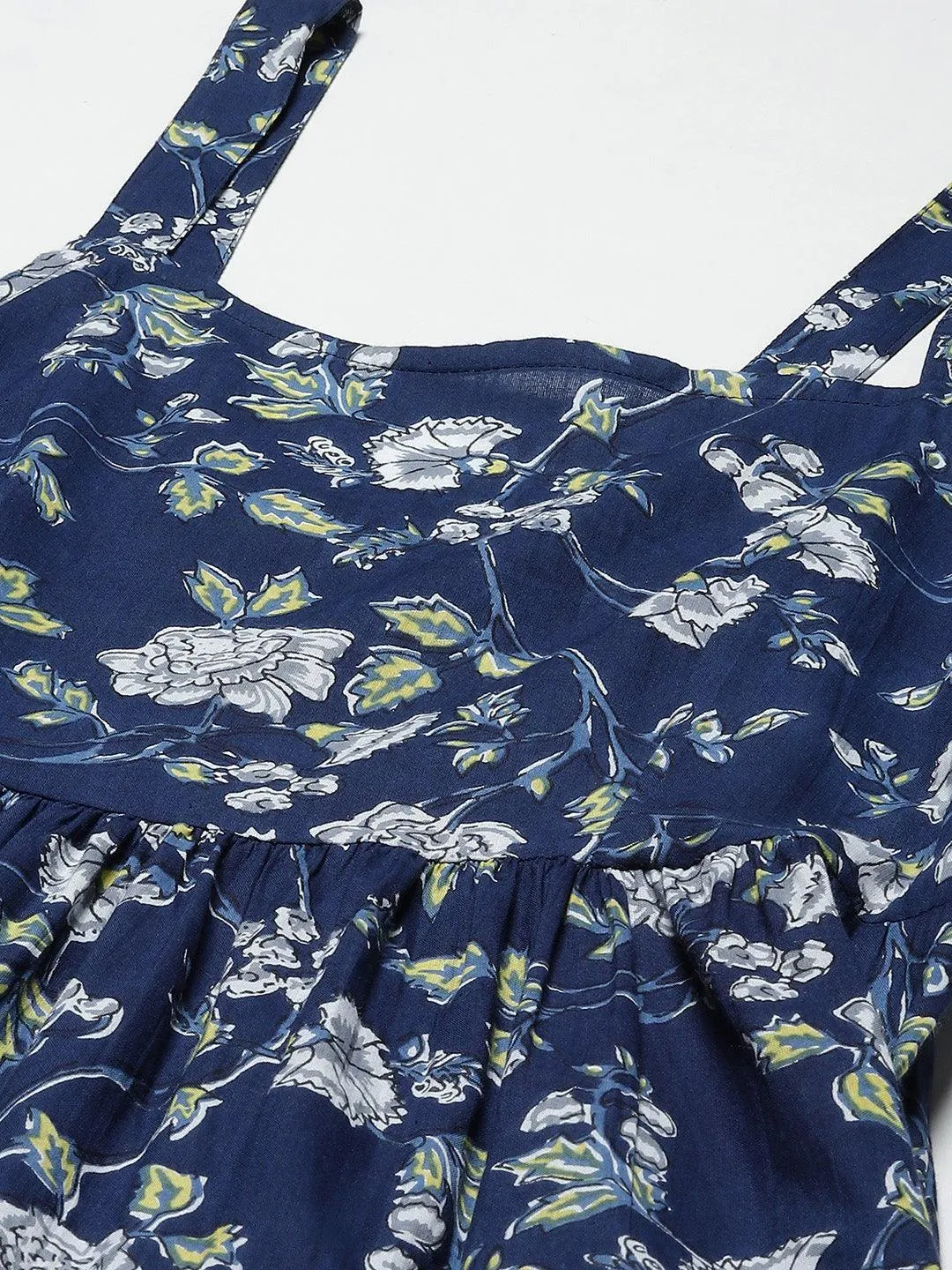 Jashvi Blue Floral Shoulder Strip Long Dress