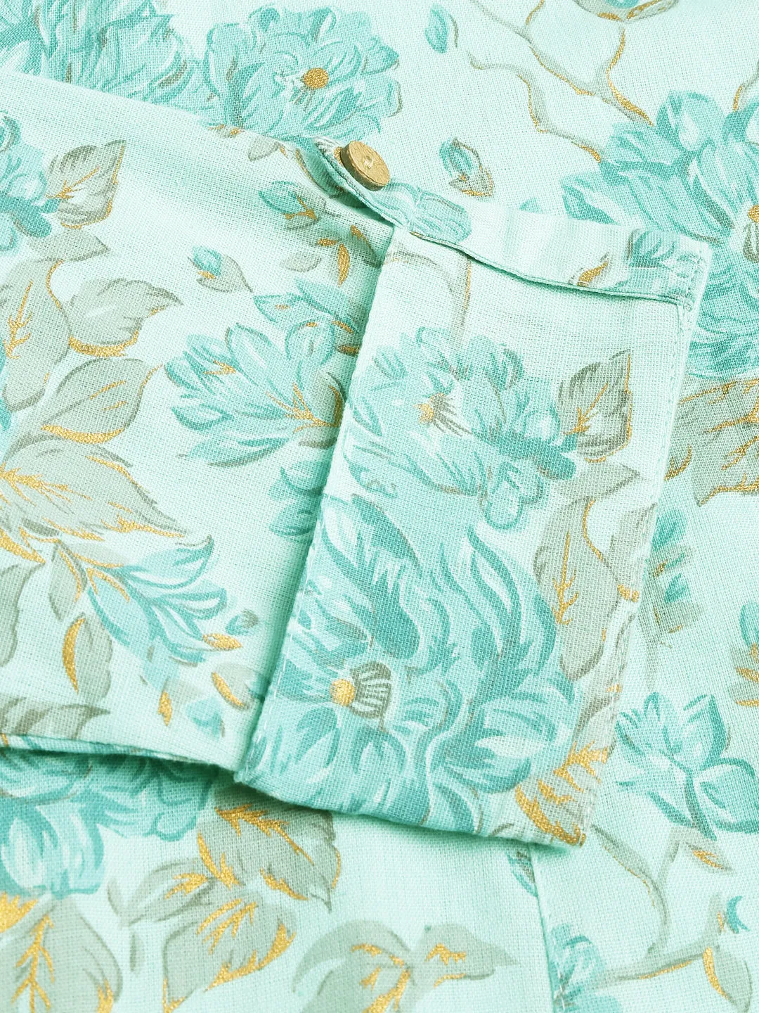 Jashvi Sea Green Floral Printed Cotton A-Line  Kurta