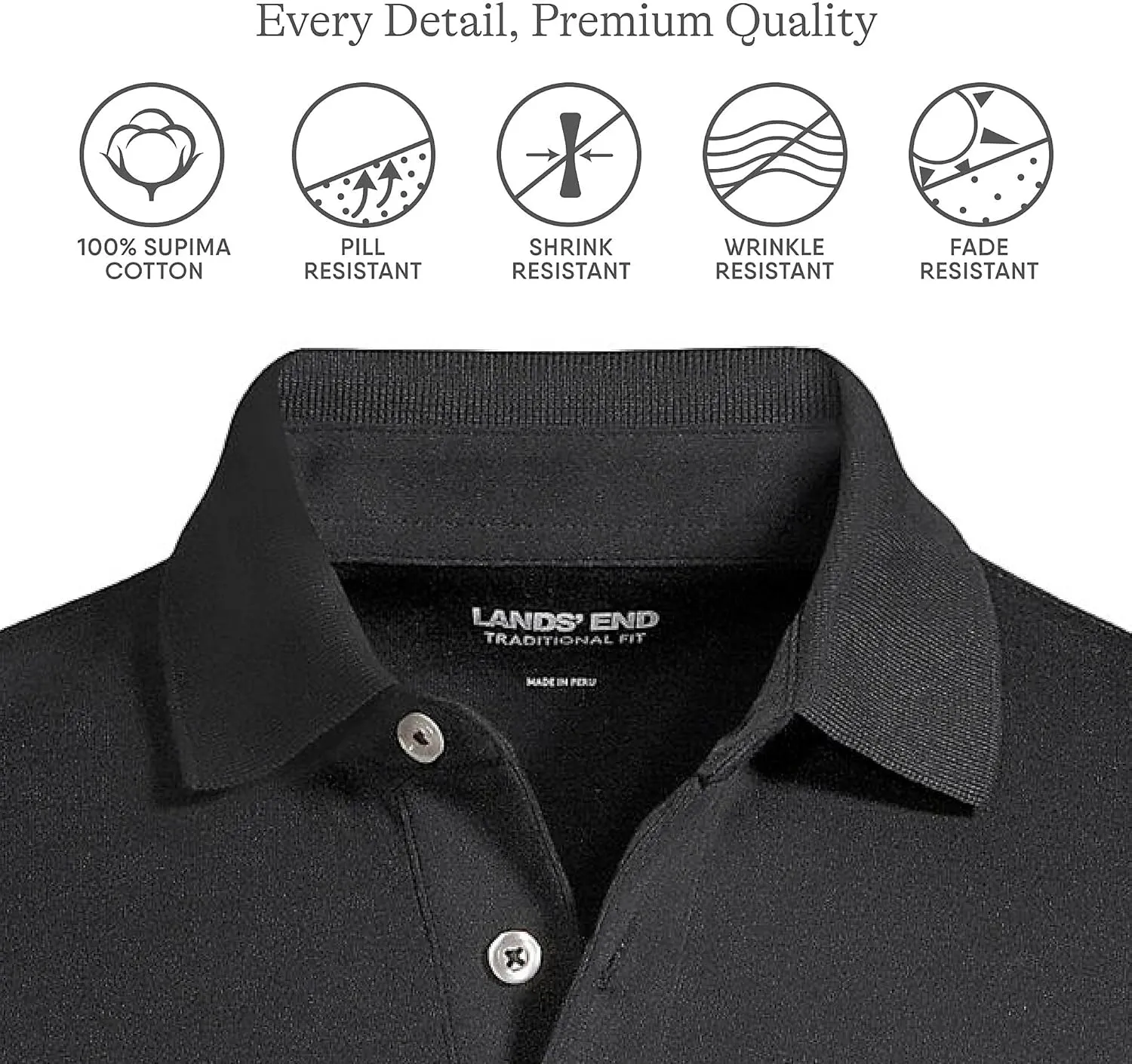 Lands' End Men's Short Sleeve American-Grown Supima Cotton Polo Shirt
