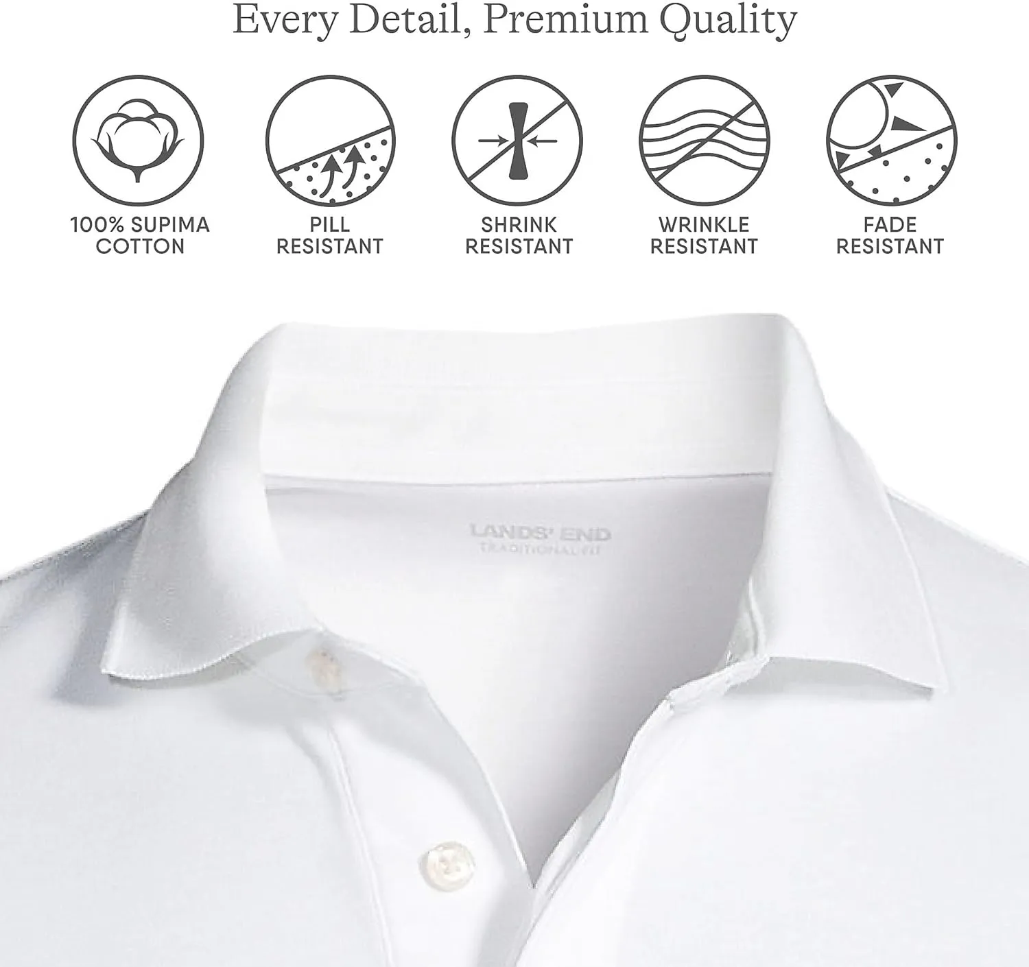 Lands' End Men's Short Sleeve American-Grown Supima Cotton Polo Shirt