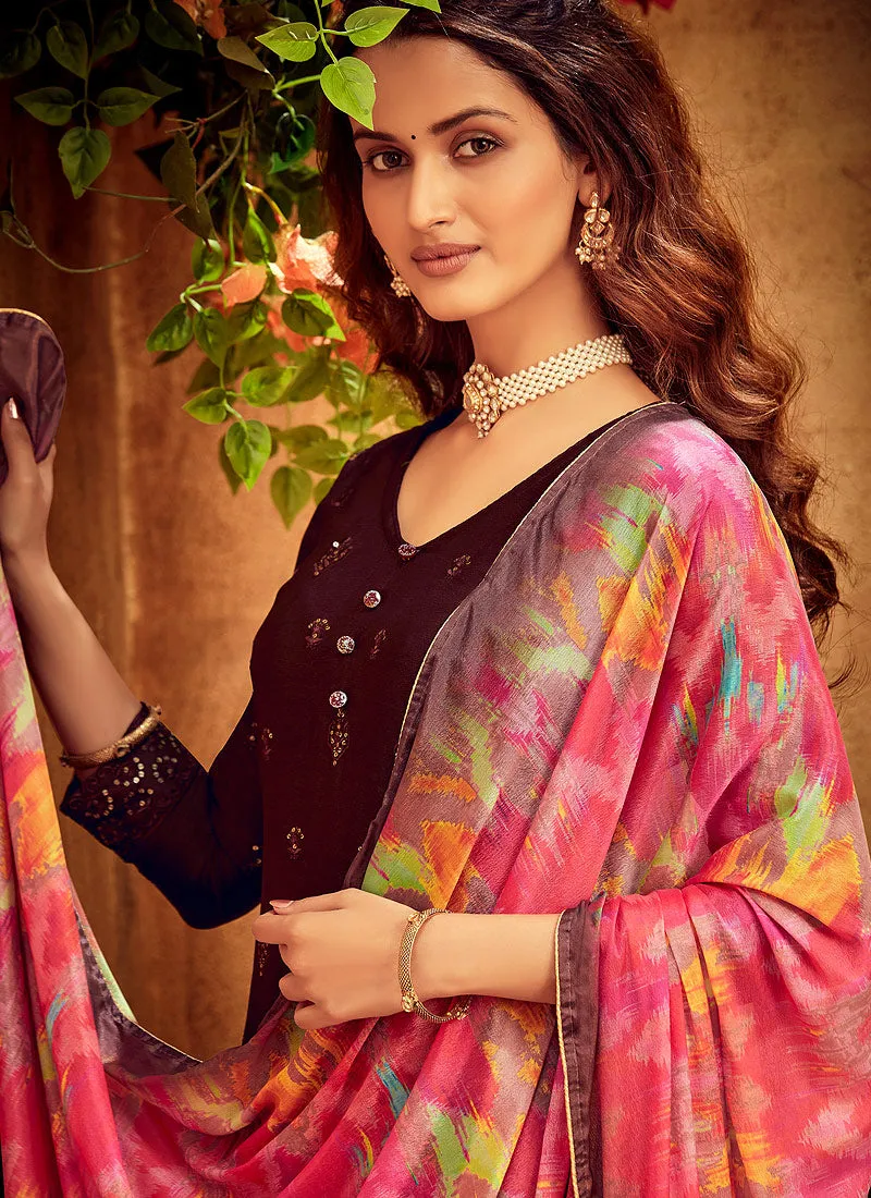 Maroon Embroidered Designer Palazzo Suit