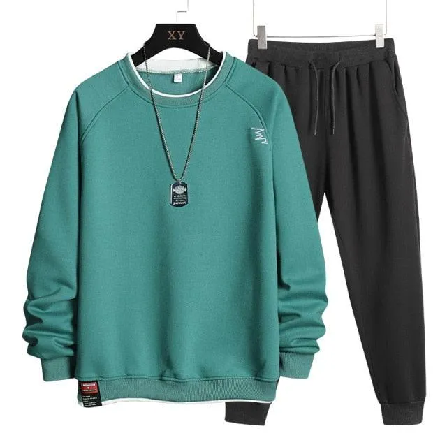 Men Casual Sweatshirts Two Piece Set Pullover Hoodies with Pants Plus Size