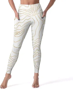 Modern Gold Lines Minimalist Women's Yoga Pants, Aesthetic Butt Lift Tummy Control Workout Running Yoga Leggings