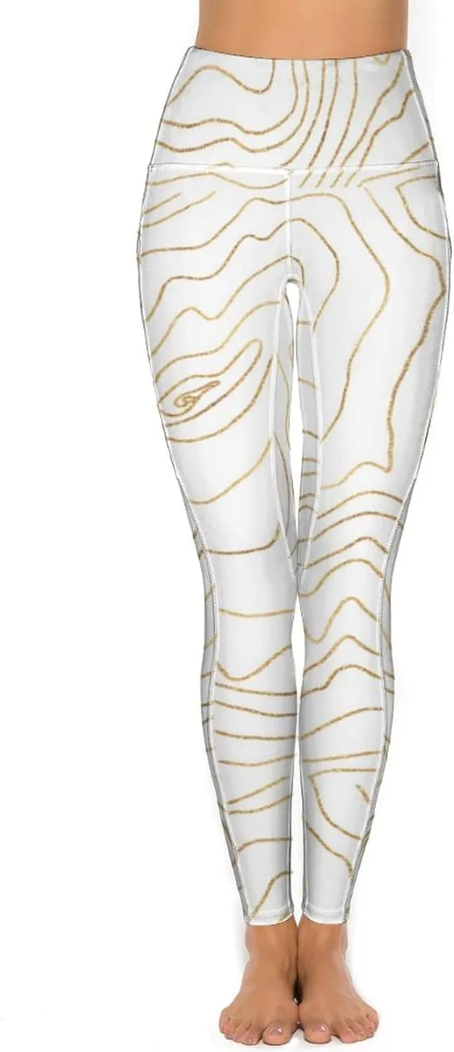 Modern Gold Lines Minimalist Women's Yoga Pants, Aesthetic Butt Lift Tummy Control Workout Running Yoga Leggings