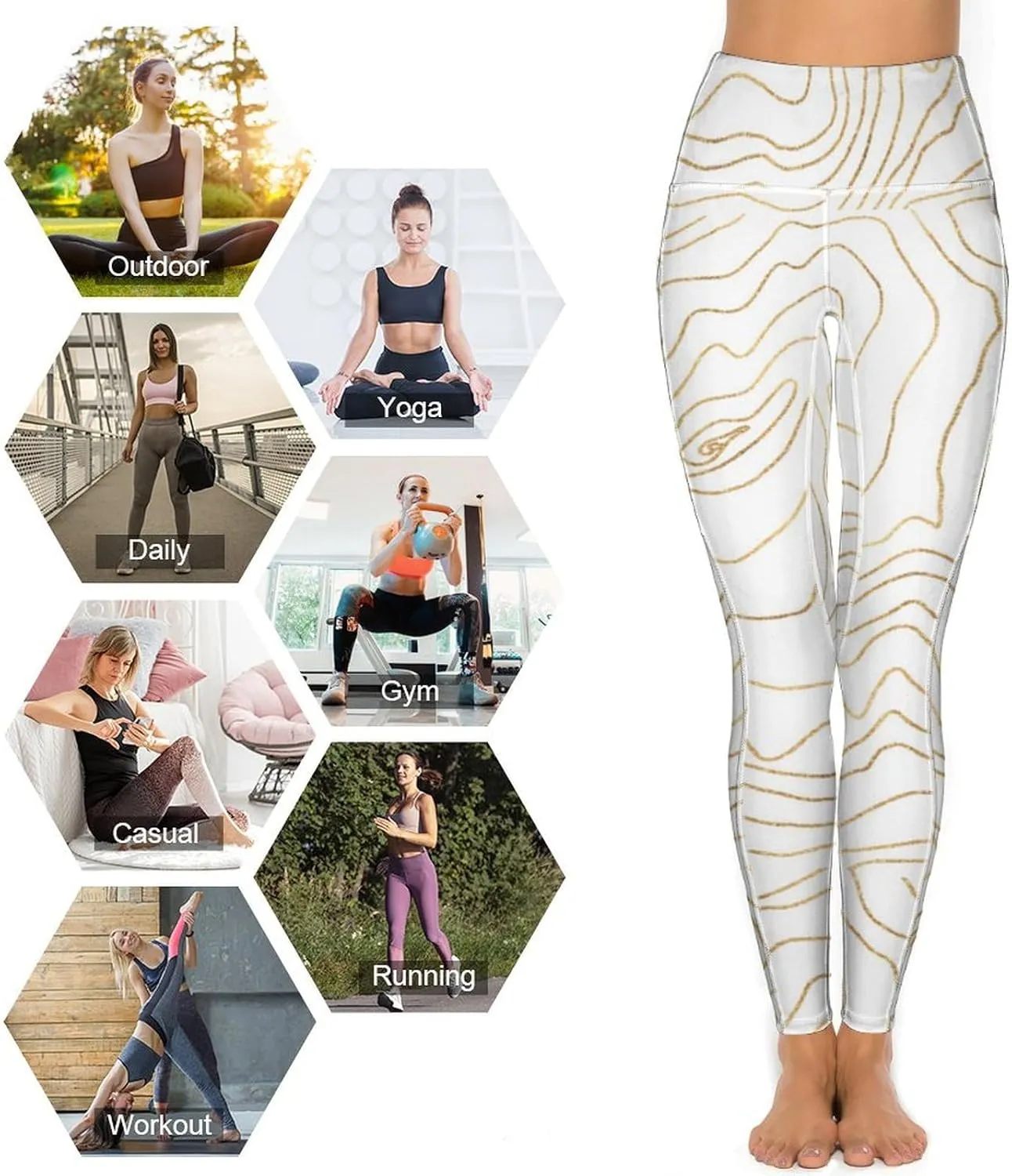 Modern Gold Lines Minimalist Women's Yoga Pants, Aesthetic Butt Lift Tummy Control Workout Running Yoga Leggings