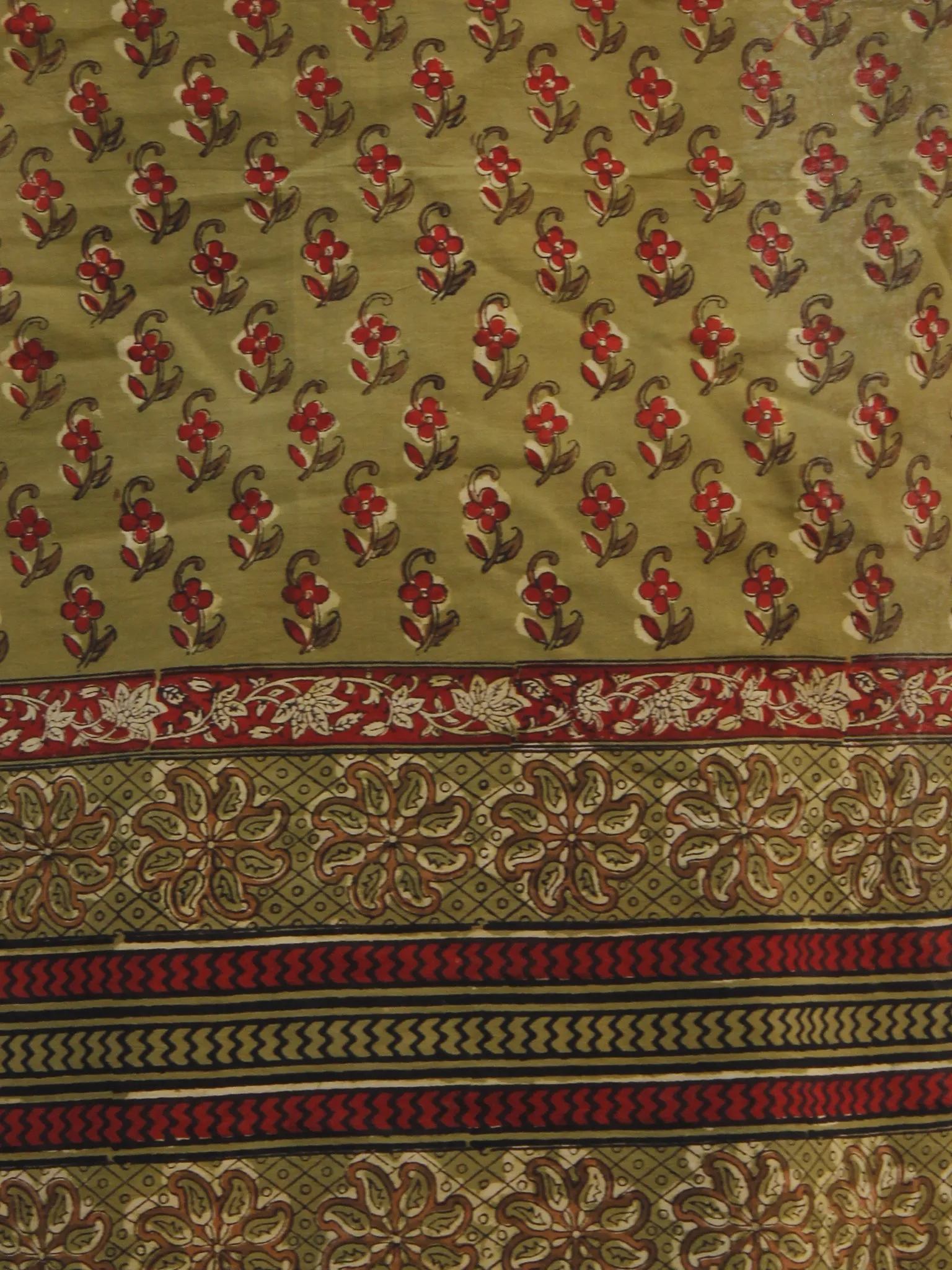 Olive Green Maroon Black Beige Cotton Hand Block Printed Dupatta - D04170192