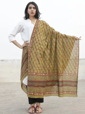 Olive Green Maroon Black Beige Cotton Hand Block Printed Dupatta - D04170192