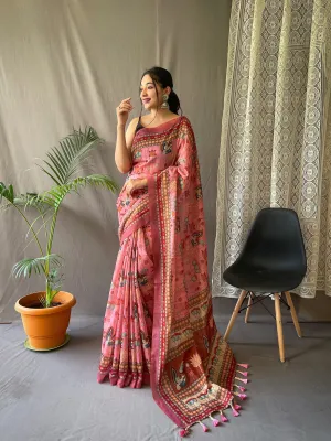 Pink Saree in Kadambari Cotton Kalamkari Print