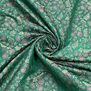 Premium Green Traditional Print Tanchui Jamewar Silk Fabric