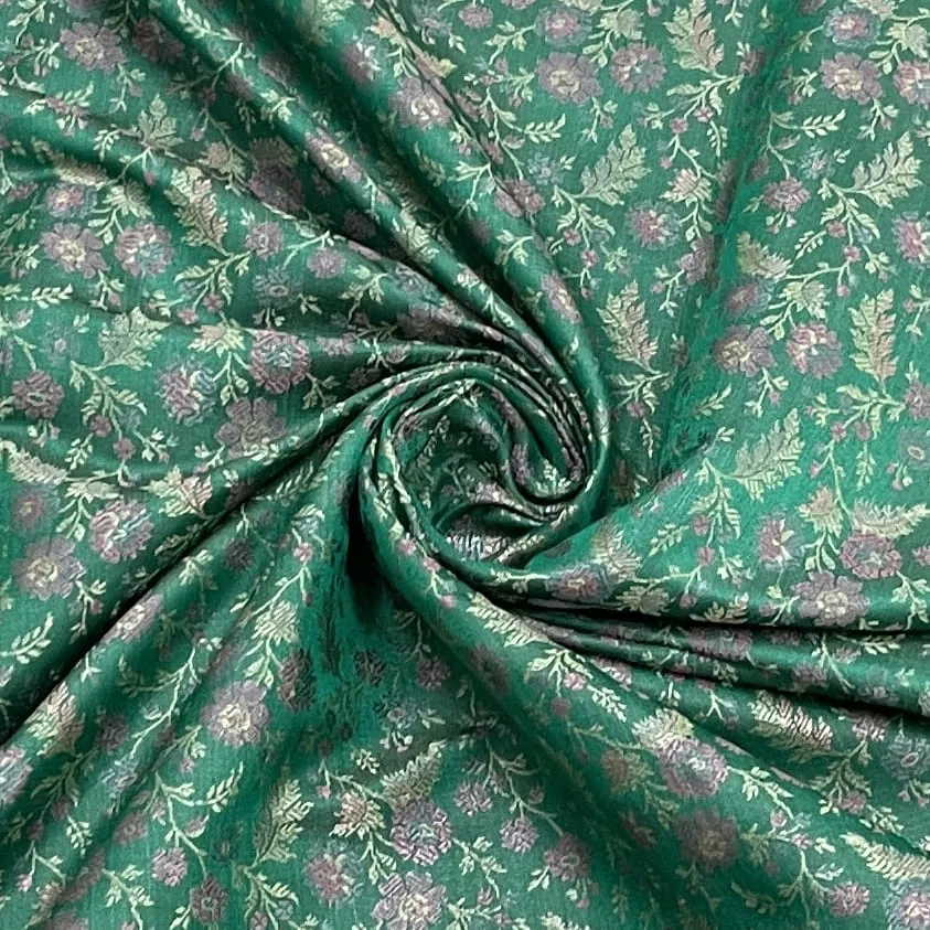 Premium Green Traditional Print Tanchui Jamewar Silk Fabric