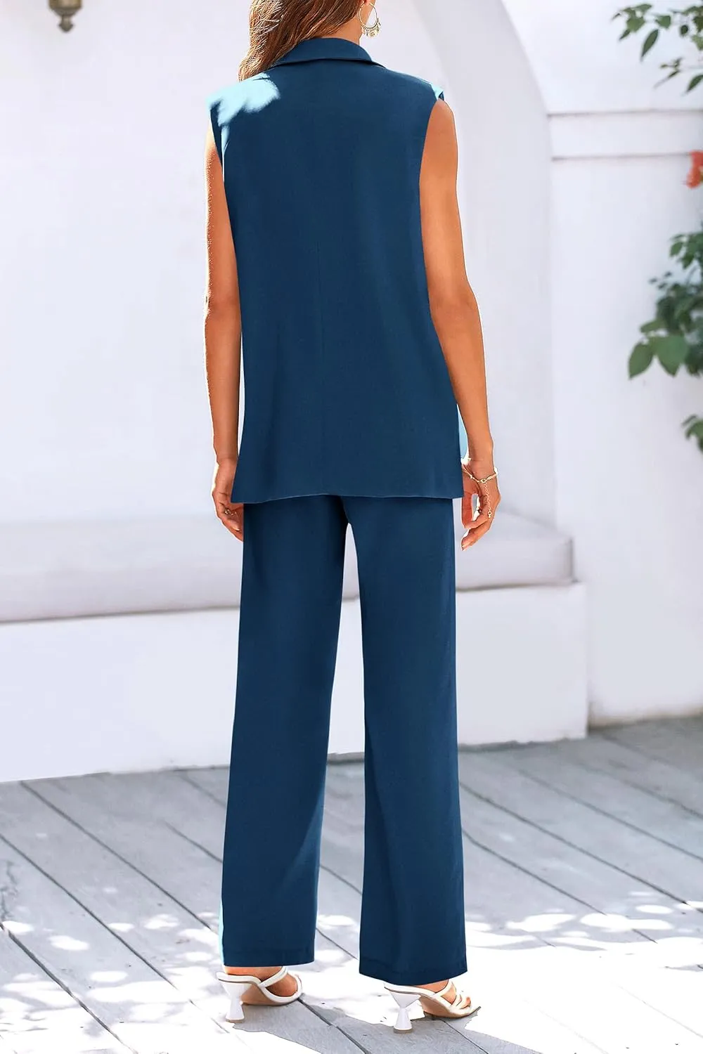 PRETTYGARDEN Women's 2 Piece Outfits Sleeveless Suit Vest and Wide Leg Pants Business Casual Blazer Sets