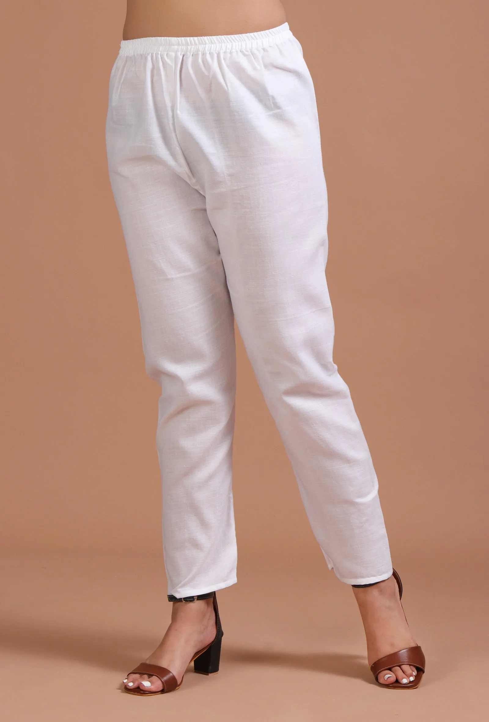 Set Of 2: Blue & White Cotton Plain Kurta & Pant Set