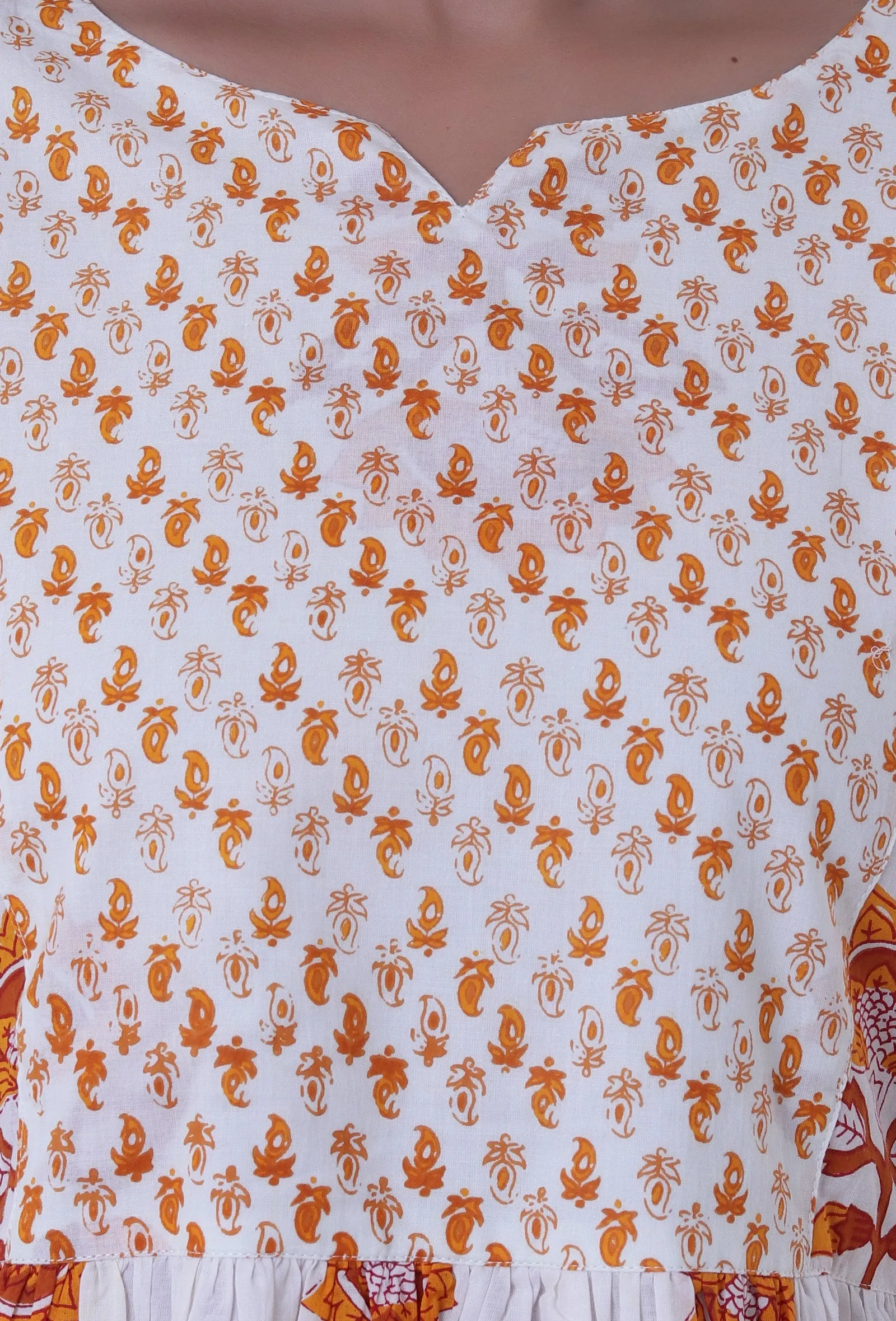 Set Of 3: White & Multicolor Cotton Block Printed Kurta, Pant & Dupatta