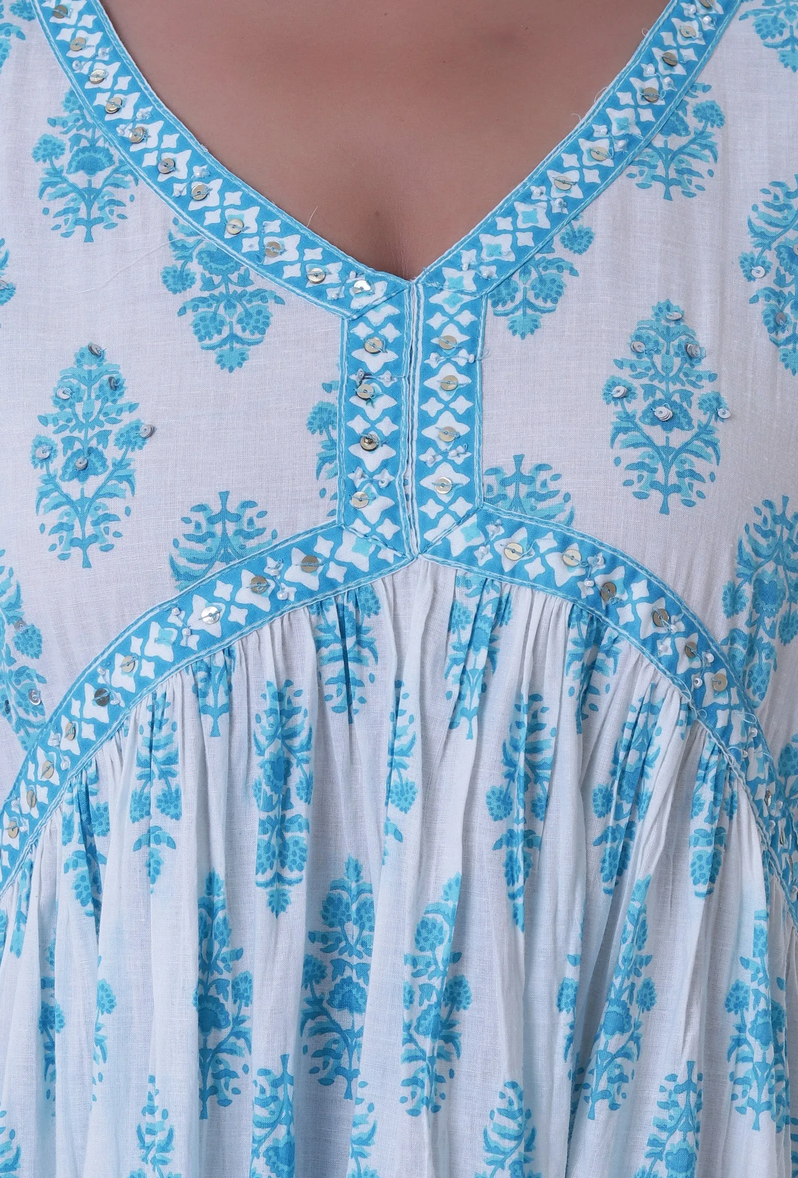 Set Of 3: White Cotton Kurta, Pant & Dupatta Set with Blue Motif