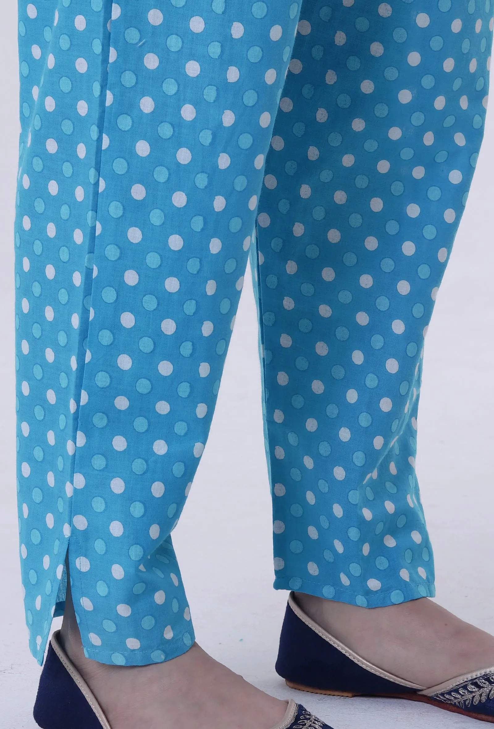 Set Of 3: White Cotton Kurta, Pant & Dupatta Set with Blue Motif