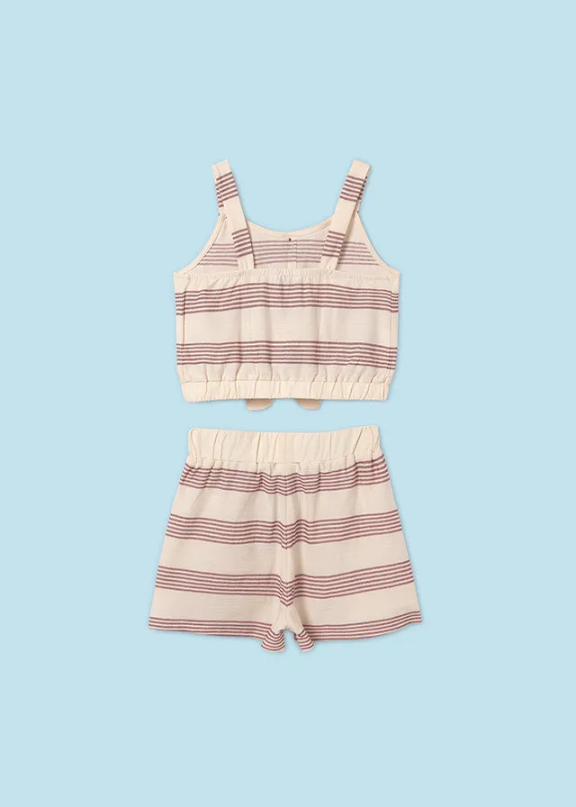 SS24 Mayoral Older Girls Ivory Striped Shorts Set 6276