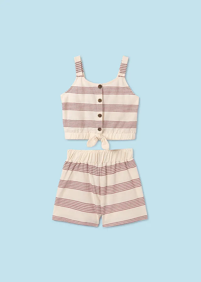 SS24 Mayoral Older Girls Ivory Striped Shorts Set 6276