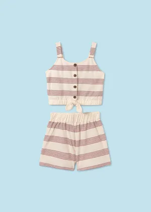 SS24 Mayoral Older Girls Ivory Striped Shorts Set 6276