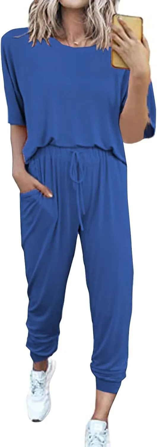 Sweatsuit Set for Women 2024 Fall Two Piece Tracksuit Long Sleeve Crew Neck Jogging Suits Loose Fit Workout Clothes
