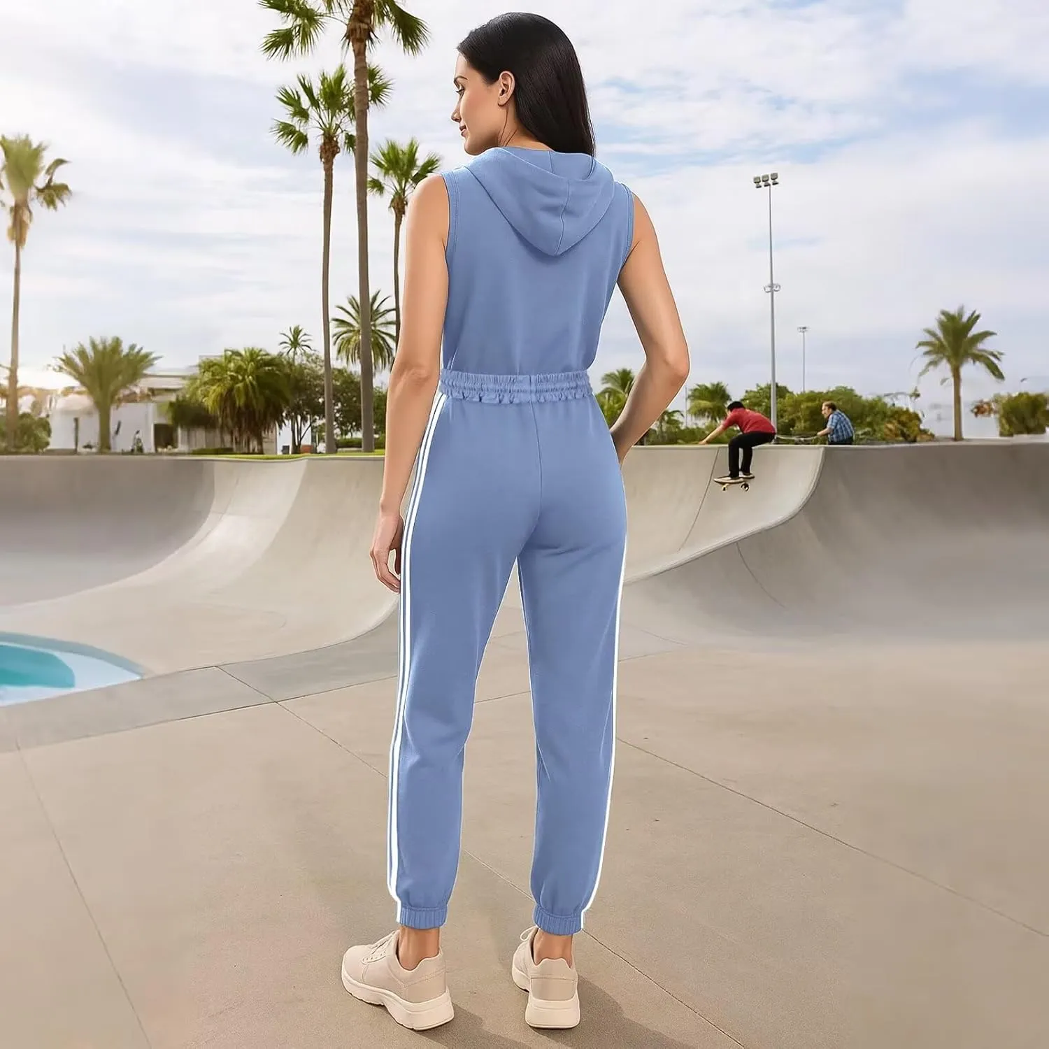 Sweatsuits Women 2 Piece Outfit Sleeveless Pullover Hoodie Sweatshirt and Sweatpants Sweat Pants Set with Pockets