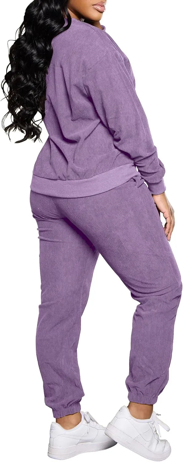 TOPSRANI Women Two Piece Outfits Casual Sweatsuits Tracksuit Solid Lounge Jogging Sweat Suits Matching Jogger Pants Sets