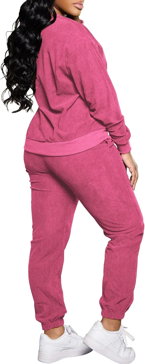 TOPSRANI Women Two Piece Outfits Casual Sweatsuits Tracksuit Solid Lounge Jogging Sweat Suits Matching Jogger Pants Sets