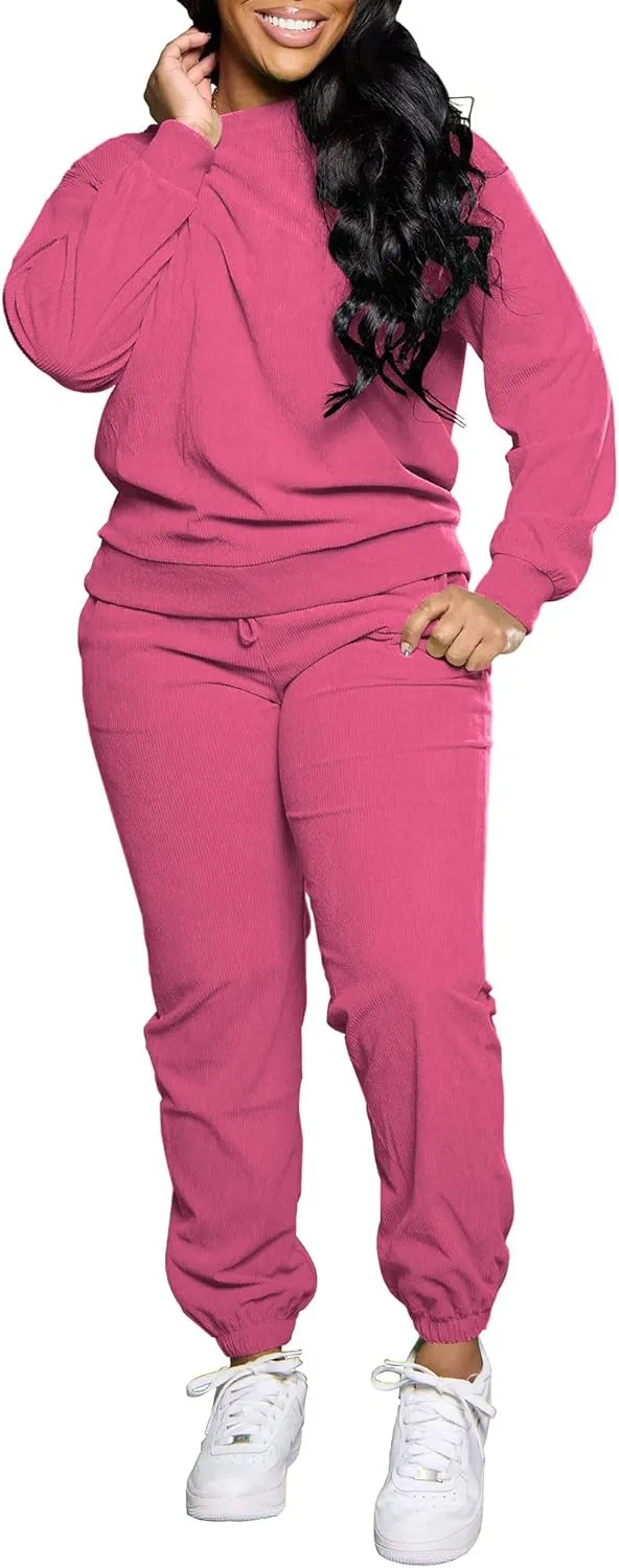 TOPSRANI Women Two Piece Outfits Casual Sweatsuits Tracksuit Solid Lounge Jogging Sweat Suits Matching Jogger Pants Sets
